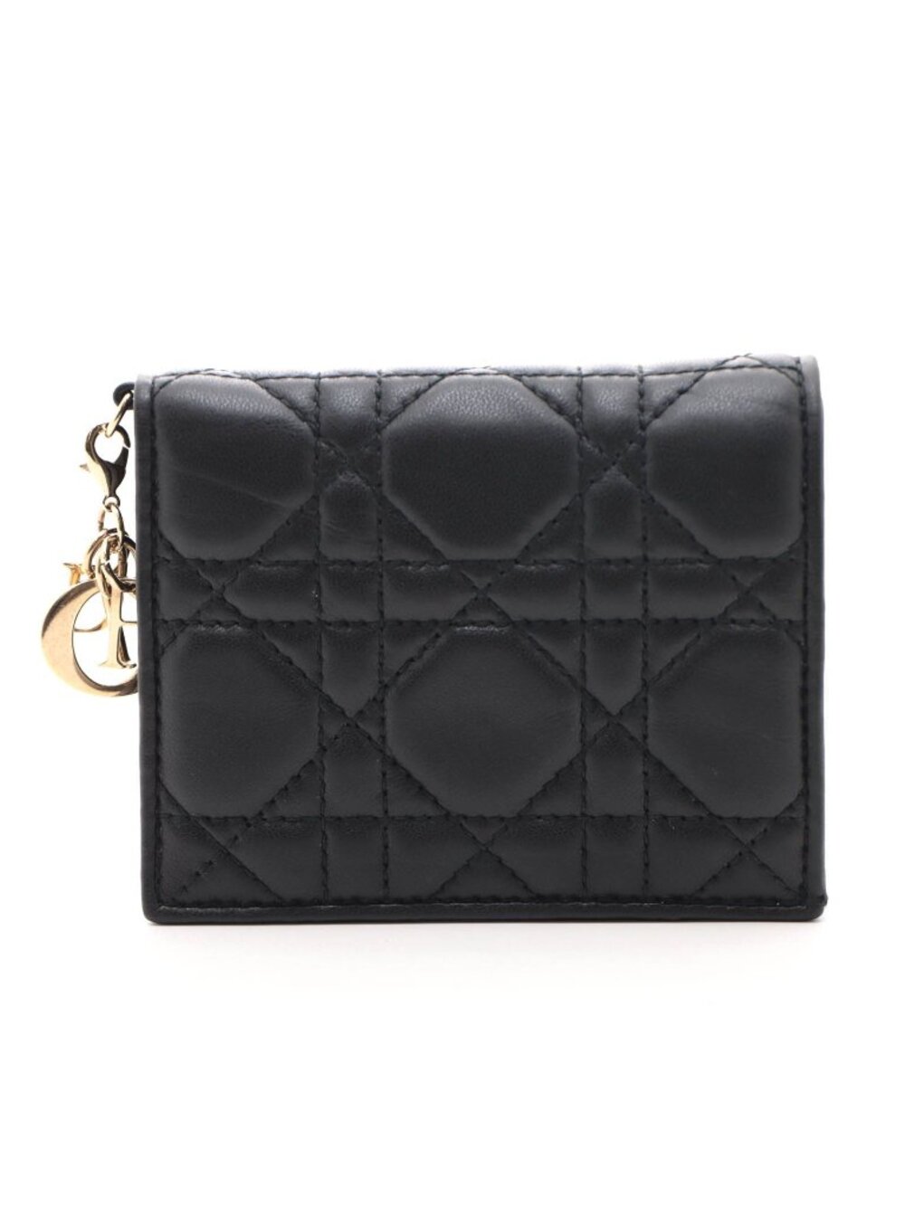 Dior Cannage Lady Dior Gardenia Wallet Mini Black Bifold Lambskin